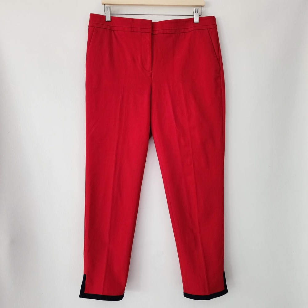 Talbots Tipped Bi-Stretch Slim Ankle Red Pants blue trim womens size 12‎